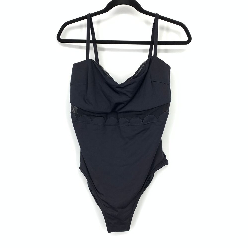 Seafolly One Piece Scallop Underbust Mesh Panel Womens US Sz 12 Black Underwire